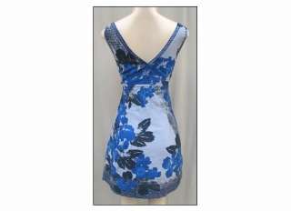 NEW Free People V Neck Blue Combo Floral Crochet Neckline Dress Tunic 