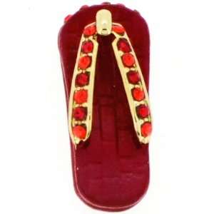  Swarovski Crystal Red Flip Flop Golden Pendant Jewelry