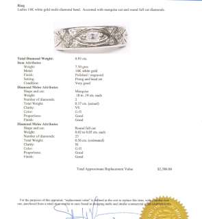 Stunning .93ct Marquise Diamond Eternity Ring 14K White Gold Estate 