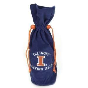   Fighting Illini Navy Blue Velvet Wine Bottle Bag