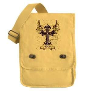  Messenger Field Bag Yellow Scripted Winged Cross 