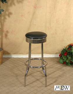 Deco Retro Chrome Faux Leather Swivel Bar Stool Chair  