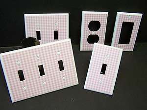PINK AND WHITE GINGHAM LIGHT SWITCH OR OUTLET COVER  