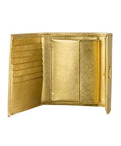 Prada Gold Saffiano Leather Tri fold Wallet  