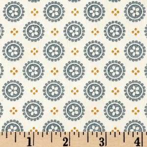 : 44 Wide Full Sun II Floral Circles Ivory/Blue Fabric By The Yard 