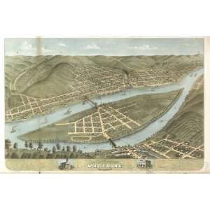 Historic Panoramic Map Birds eye view of the city of Wheeling, West 