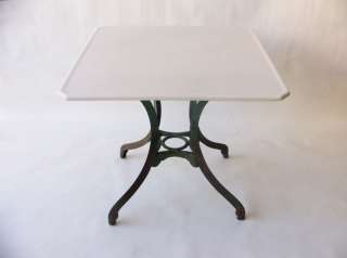 Green Painted Cast Iron Table White Vitrolite Glass Top  