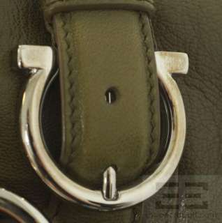 Salvatore Ferragamo Dark Green Leather Silver Logo Lock Handbag  