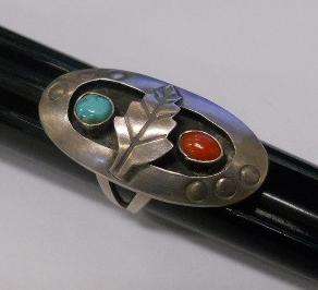 SIGNED MN, NATIVE AMERICAN RING TURQUOISE WITH STERLING SILVER 6.5 