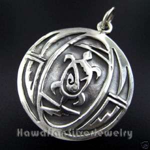 Sterling Silver Pendant Hawaiian Honu Turtle Medallion  