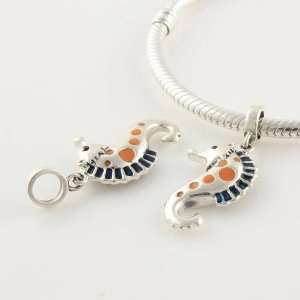 925 Sterling Silver Orange Seahorse Charms/beads for Pandora, Biagi 