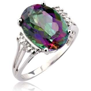   White Gold and Oval Mystic Topaz and Diamond Fantasy Ring 
