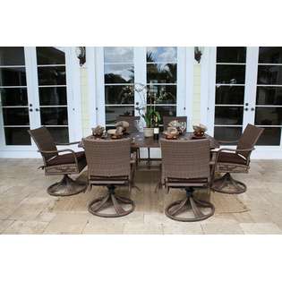   Table Dining Set (6 Swivel Rocking Chairs & Rect. Slatted Table) in