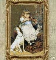 Victorian Girl Violin Dog Cat Dollhouse Picture Art  
