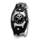 VistaBella Mens Skull Face Black Band Silver Tone Studded Watch