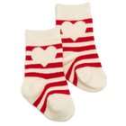 these red and white socks are striped knee high socks