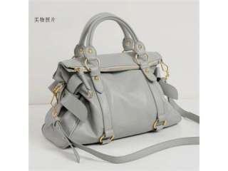 Fashion Womans Grey PU Leather Shoulder Bag Zipper Closure Handbag 