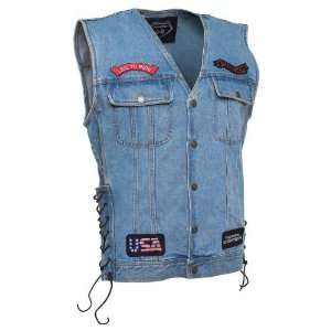   Heavy Weight Denim Motorcycle Vest with Patches (Large) Electronics