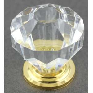  Diamond Cut Small Crystal Clear Acrylic Knob Gold Plated 