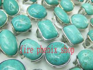 wholesale mixed lots 25 turquoise silver tone rings  