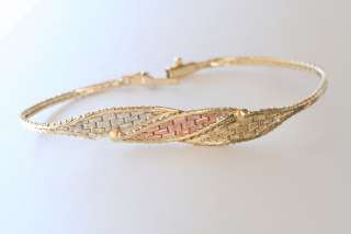 14K Tri color Gold Black Hills Mesh Weave Bracelet 6.7 Grams Rose YG 