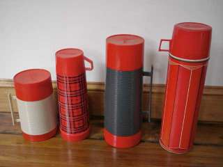   60s ALADDIN RED Metal Plastic THERMOS Glass Insulated Bottles  