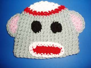 Sock Monkey Hat Newborn Size Hand Crocheted  