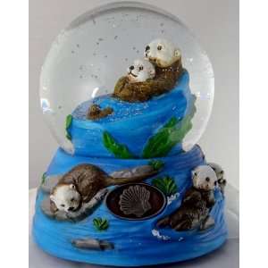 Sculptured Sea Otter Family Snow Globe   Water Ball Musical  The 