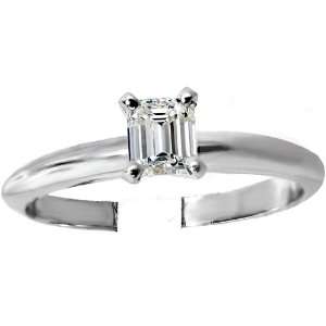  Near 1/2 Ct Emerald Cut Diamond Solitaire Ring. All 14kt White Gold 