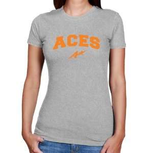 Evansville Purple Aces Ladies Ash Logo Arch T shirt:  