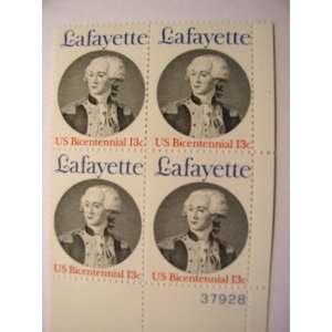 US Postage Stamps, 1977, Lafayette, S# 1716, Plate Block of 4 13 Cent 
