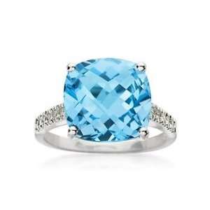  8.40 Carat Blue Topaz Ring With Diamond Accents In 14kt 