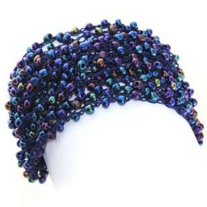   Metallic Blue Layered Bead Button Clasp Bracelet Evolatree Jewelry