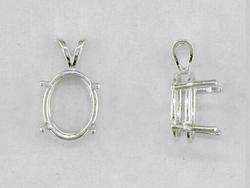 Oval 4 Prong Wire Mount Pendant Setting Sterling Silver  