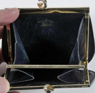   Leather Navy Blue Signature Gold Kisslock Coin Purse Italy  