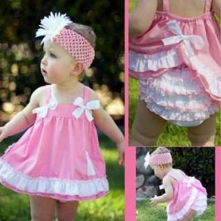 Pink Girl Baby Ruffle Top+Dress Pants Set Bloomers Nappy Cover NB 3Y 