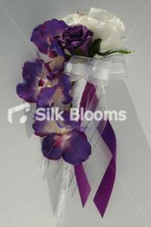 Purple White Rose & Purple Vanda Orchid Flowergirl Wand  
