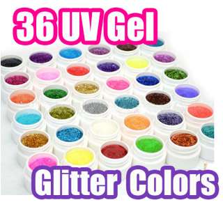36 Pots Shiny Glitter Shimmer Colors UV Gel for UV Nail Art Tips 