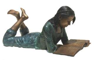Cast Bronze Girl Reading Book Statue  