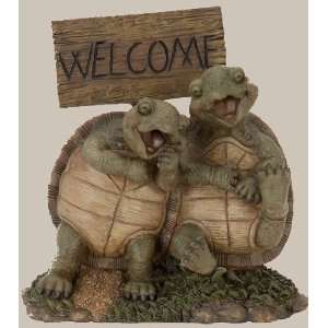    Laughing Polystone Turtles with Welcome Sign