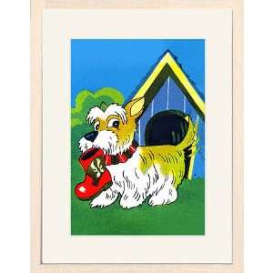  Happy Dog with Boot Vintage Print
