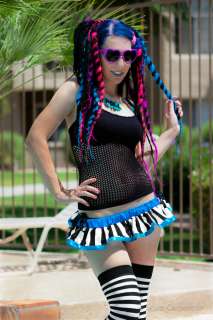 Blue Stripe Roller Derby GoGo Dancer Rave Skirt UV Glow  