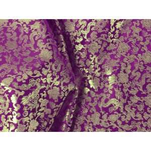  Purple/ Gold Dragon Floral Brocade Fabric 45 Wide By the 