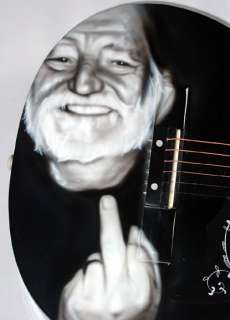 Willie Nelson Autographed Signed Middle Finger Airbrush Guitar P UACC 