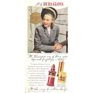    Dura Gloss Lipstick 1947 Ad with Cover Girl 