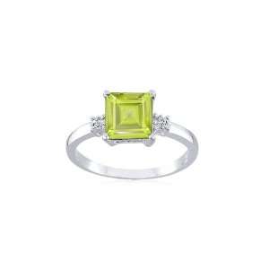  Sterling Silver 7mm Square Peridot and Diamond Accent Ring 