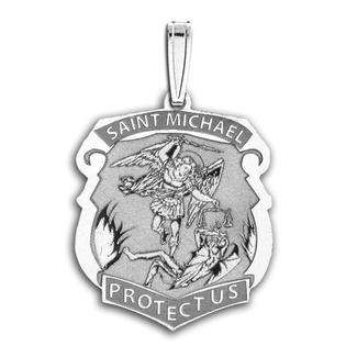 PicturesOnGold Saint Michael Badge, Solid 14k White Gold, 2/3 x 3 