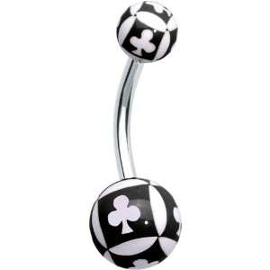  Black White Clubs Playing Card Belly Ring: Jewelry