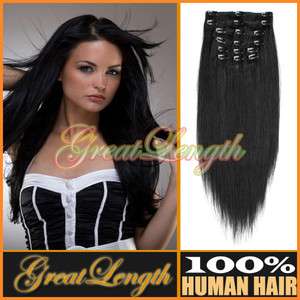 HALF HEAD Clip in Remy Human Hair Extensions 6PCS Black  