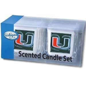  Miami Hurricanes 2 pack of 2x2 Candle Sets   NCAA College 